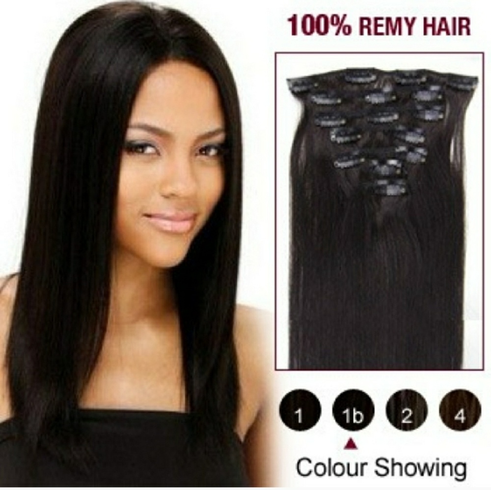 Black 18 inch clip in human hair extensions